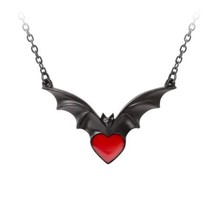 Alchemy Gothic P920 Sombre Desir Necklace Pendant Red Heart Black Bat Wi... - $30.49