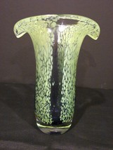 Murano Style Green &amp; Blue Art Glass Fluted Vase - £79.93 GBP