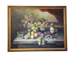Vintage Signed K Adams Oil on Canvas Original Painting Fruit Theme Framed Large - £381.32 GBP