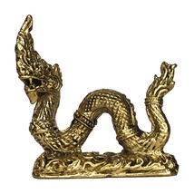 Phaya Naga Brass Thai Amulet Talisman Wealth Protect Lucky Charm Vintage Gold - £12.57 GBP