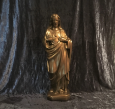 Vintage Large Bronze Finish Sacred Heart Of Jesus Statue - $36.00