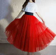 Red A-line Tiered Tulle Maxi Skirt Outfit Women Plus Size Fluffy Tulle Skirt image 4