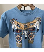 Vintage 80s Single Stitch Diamond Dust Native American Indian Horse Tshi... - $25.27 CAD