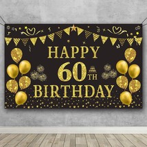 60Th Birthday Backdrop Gold And Black 5.9 X 3.6 Fts Happy Birthday Party Decorat - £16.01 GBP
