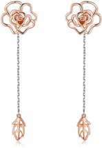 18K Gold-Plated 925 Sterling Silver Rose Earring Set, 2 in 1 Rose Stud and Leave - £15.55 GBP