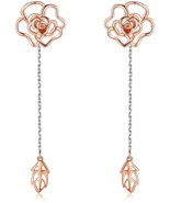 18K Gold-Plated 925 Sterling Silver Rose Earring Set, 2 in 1 Rose Stud a... - £15.21 GBP