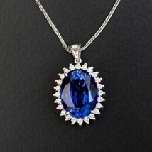 2.10Ct Oval Cut Lab Created Blue Sapphire Halo Shape Pendant 925 Sterling Si1ver - £43.88 GBP