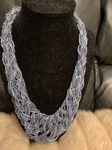 EUC Vintage Blue Braided Bead Necklace - £18.68 GBP