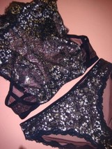 Victoria&#39;s Secret Cuello Alto 32D,34B,34C,34D Sujetador Set S Braga Navy... - $72.76