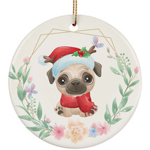 Cute Baby Pug Dog Lover Ornament Wreath Christmas Gift Pine Tree Home Decor - £11.83 GBP