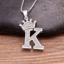 1.50Ct Real Moissanite Crown Initial Letter &quot;K&quot; Pendant 14K White Gold Plated - £102.96 GBP