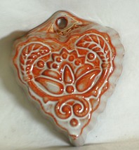 Terracotta Red Clay Pottery Heart Mold Floral Designs Cake Jello Decorative - $16.82