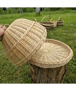Handmade Wicker Food Cover with Tray - Natural Food Cloche for Bread &amp; C... - $208.47 CAD