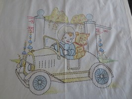 Vintage Handmade Embroidered Tinted Cotton Crib Cover - 33-1/2&quot; X 45-1/2&quot; - £19.98 GBP