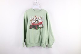 Vintage 90s Streetwear Womens Large Faded Dog Puppy Crewneck Sweatshirt Green - £31.60 GBP