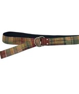 J Crew Madras Plaid Fabric Belt Cotton D Ring Leather Trim Size S/M 40&quot; ... - $23.96 CAD