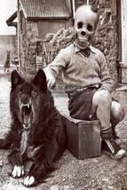 VINTAGE FREAK CHILD WOLF DOG SKULL HALLOWEEN HORROR 4X6 SEPIA PHOTO POST... - $8.65