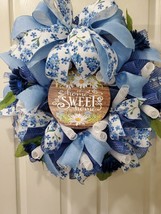 Blue, White, Floral, Home Sweet Home, Everyday Wreath, Wreath, Summer, F... - $60.43