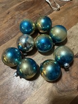 9 Vintage 3&quot; Glass Bulb Ornaments Faded Teal Blue  Ombré Made in USA - $14.00
