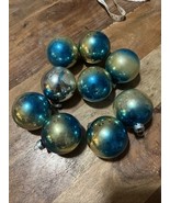 9 Vintage 3&quot; Glass Bulb Ornaments Faded Teal Blue  Ombré Made in USA - $19.33 CAD