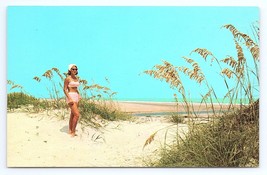 Postcard Greetings Myrtle Beach Pretty Girl in Swimsuit in Dunes South C... - £2.83 GBP