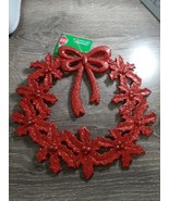 (2) Christmas House Red Glittery Poinsettia Ornament Decoration. New - $12.58