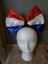 Headband with Large Sequin Bow Red White Blue Patriotic USA Americana - £3.89 GBP