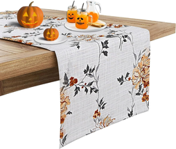 RUVANTI 100% Cotton Cloth Table Runner, Grey/Orange Floral Fall &amp; Christ... - $15.98