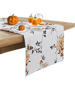 RUVANTI 100% Cotton Cloth Table Runner, Grey/Orange Floral Fall &amp; Christ... - £12.80 GBP