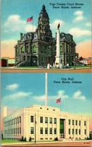 Terre Haute IN Indiana Vigo County Court House City Hall UNP Linen Postcard T17  - £2.33 GBP