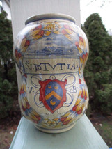 Deruta Italy Bulbous Vase Hand Painted Pottery Family Crest Coat of Arms Vintage - £22.01 GBP