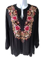 EUC Johnny Was Plus Size  Anacapri Floral-Embroidered Satin Top -Large - £81.93 GBP