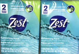 Zest Refreshing Aqua Antibacterial Deodorant Soap 2-2ct Pk=4Bar Total-SHIP24-NEW - $12.75