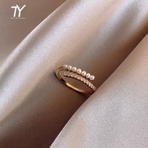 2021 new classic geometric metal pearl ring Korean female jewelry fashion studen - £7.71 GBP