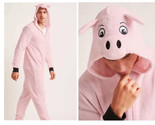 Da Uomo Rosa Porky Pig Felpa IN Pile one piece Pigiama Union Suit Zip Tuta - $19.69