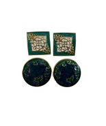 Vintage Gold Tone Green Enamel Earrings Lot of Two Round Square No Backs... - £14.79 GBP
