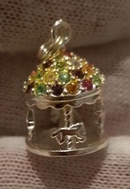 925 Sterling Silver and Rhinestones Carousel Merry-Go-Round Charm Pendant - £23.25 GBP