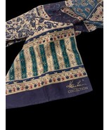 Vintage Kathie Lee Collection Scarf Silk Blue Green Floral Stripe Cottag... - $33.44