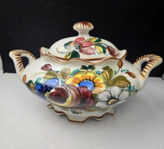 Vintage Castelli Soup Tureen Hand Painted Floral w/ Lid Made in Italy Si... - £53.68 GBP