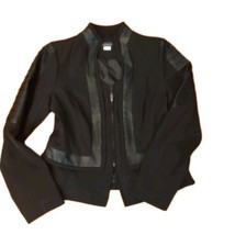 Venus Blazer Jacket Size 12 Black With Leather Like Accents - $41.14 CAD