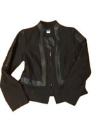 Venus Blazer Jacket Size 12 Black With Leather Like Accents - $41.14 CAD