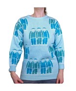 Retro 80s Small Light Blue Novelty Amish Men Print Sweater Pullover Ecle... - $38.53