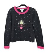 Vintage Mandal Bay Ugly Christmas Sweater S Black Sequin Tree Fuzzy Pink... - $18.99