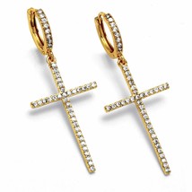PalmBeach Jewelry Goldtone Crystal Cross Drop Earrings, 42x18mm - £17.94 GBP