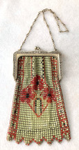 ANTIQUE WHITING &amp; DAVIS HAND-PAINTED ENAMEL MESH PURSE w/RARE FLOWER VAS... - £179.85 GBP