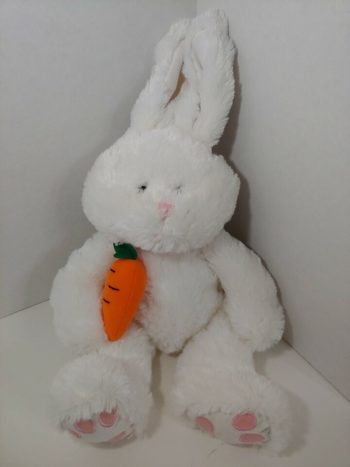 Kmart plush white Easter bunny rabbit holding carrot pink nose foot paw prints Other