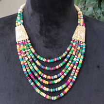 Boho Style Multicolor Beads Medieval Viking Statement Necklace w/ Elephant Pearl - £23.73 GBP