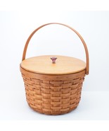 Longaberger Vintage 1989 XL Round Corn Basket Wood Lid Glass Knob - 13 i... - $128.40 CAD