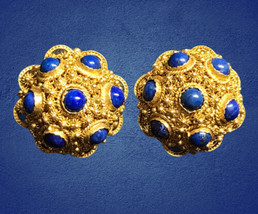 1930&#39;s Antique Chinese export Silver 1.50ctw Lapis lazuli Clip-on Earrings - £169.06 GBP