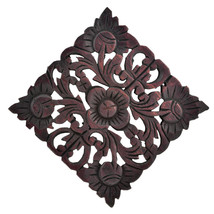 Rustic Floral Medallion Hand Carved Teak Wood 8 Inches Wall Art - £17.90 GBP